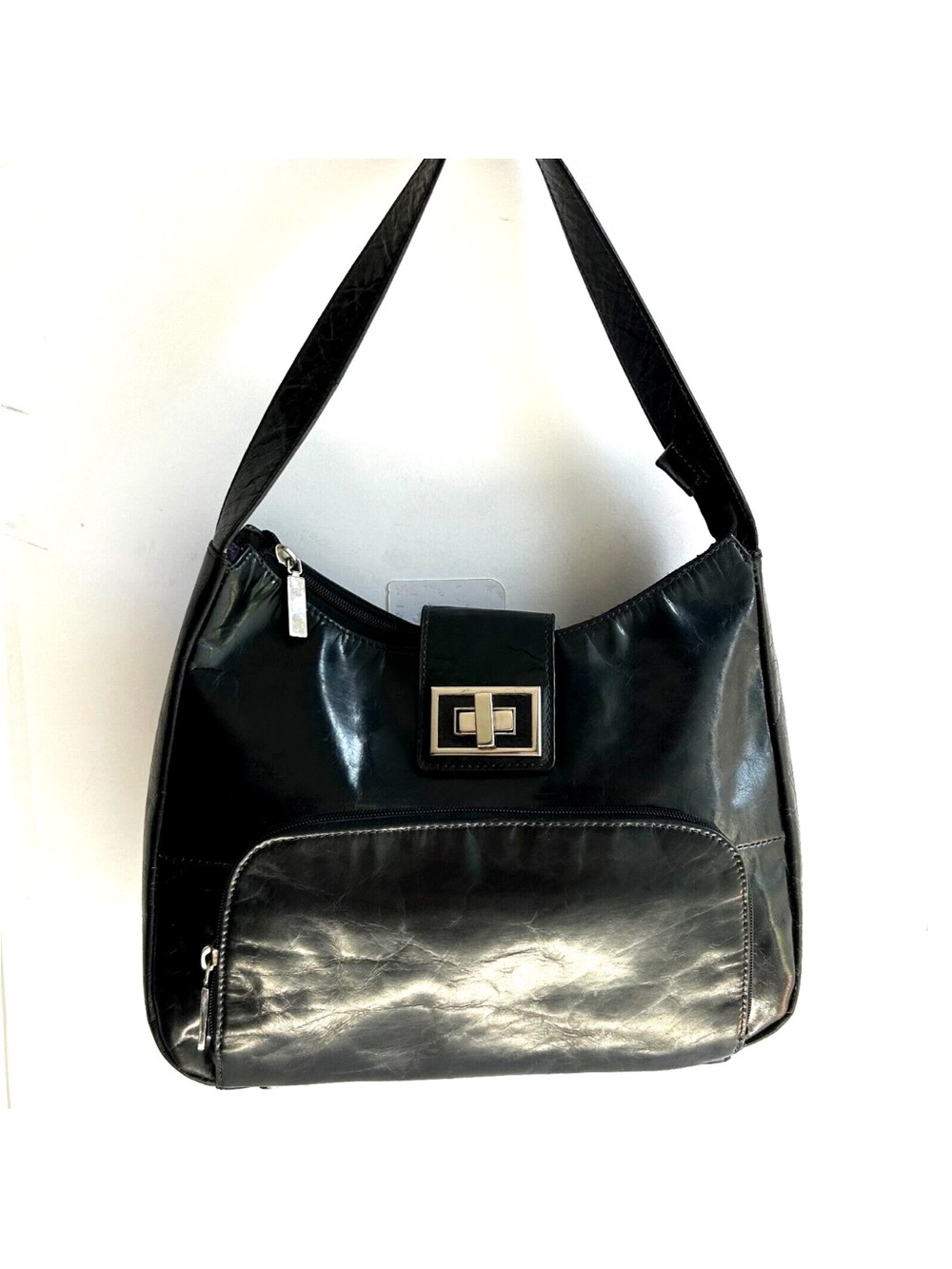 Danier Leather Classic Black Shoulder Bag with Turn-Lock Accent